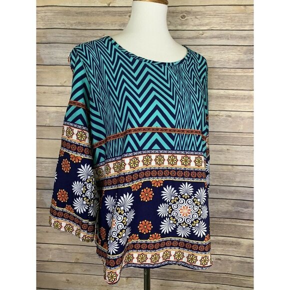 Francescas Medium Blouse Cold Shoulder Boho Floral - Picture 2 of 8